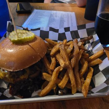 Abbey Burger Bistro - Whiskey Jam Burger with Fries - American Near Me - Baltimore, Maryland Abbey Burger Bistro - Whiskey Jam Burger with Fries - American Near Me - Baltimore, Maryland