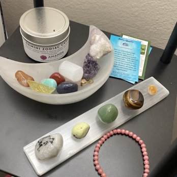 Crystal Blue Vibrations - Gemini zodiac candle, various crystals, moon shaped bowl, selenite crystal charger - Spiritual Shop Near Me - San Diego, California Crystal Blue Vibrations - Gemini zodiac candle, various crystals, moon shaped bowl, selenite crystal charger - Spiritual Shop Near Me - San Diego, California