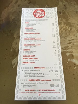 Menu photo 1 Backyard Taco Mesa, AZ