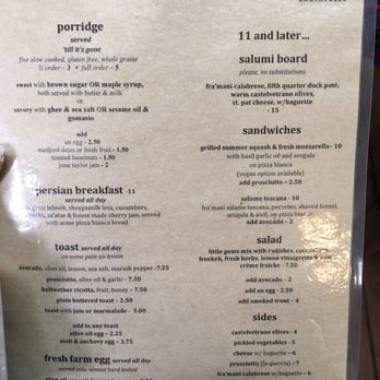Bartavelle Cafe - Menu as of 7/31/16 - Coffee & Tea Near Me - Berkeley, California