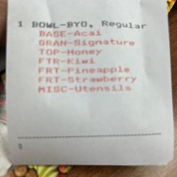Frutta Bowls - Receipt shows honey on top But got none