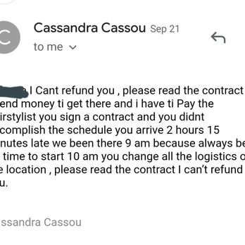 Cassandra Cassou - From owner telling me she couldn't refund me - Makeup Artists Near Me - Cancún, ROO