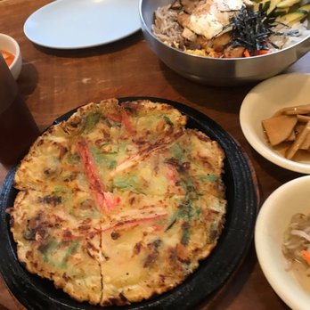 Lighthouse Tofu - Seafood pancake and bibim bab with the sides - Korean Near Me - Annandale, Virginia