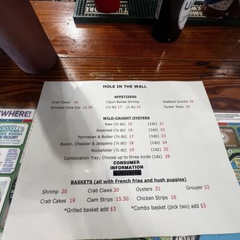 Hole In The Wall Seafood - Menu - Seafood Near Me - Apalachicola, Florida