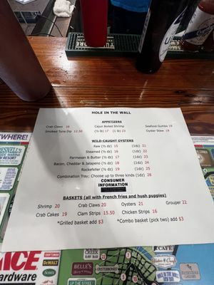 Menu photo 1 Hole In The Wall Seafood Apalachicola, FL