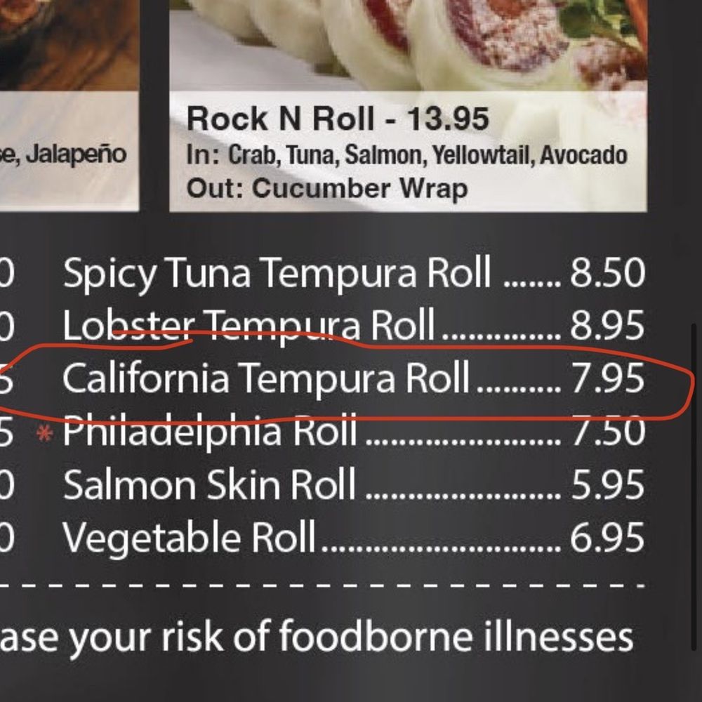 Tokyo House Restaurant - Charged me $9.50 plus tax when their menu says $7.95! - Sushi Bars Near Me - Everett, Washington