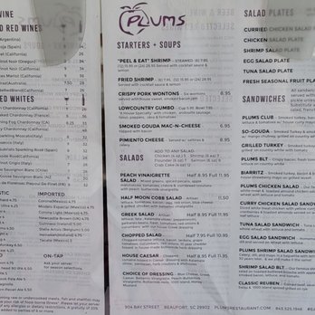 Plums - Menu - Seafood Near Me - Beaufort, South Carolina Plums - Menu - Seafood Near Me - Beaufort, South Carolina