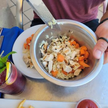 Louie Linguini's - Dog meal of chicken, rice, and carrots - Seafood Near Me - Monterey, California