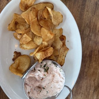 Calico Fish House - Beef tallow chips with lobster dip - Seafood Near Me - Huntington Beach, California Calico Fish House - Beef tallow chips with lobster dip - Seafood Near Me - Huntington Beach, California