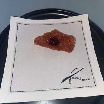 Knife & Spoon - Caviar with a beet chip - Seafood Near Me - Orlando, Florida Knife & Spoon - Caviar with a beet chip - Seafood Near Me - Orlando, Florida