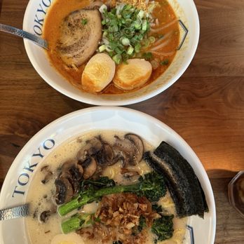 RAKKAN Ramen - Coppell - SPICY GARNET on top and QUARTZ on the bottom with mushrooms instead of chicken - Ramen Near Me - Coppell, Texas RAKKAN Ramen - Coppell - SPICY GARNET on top and QUARTZ on the bottom with mushrooms instead of chicken - Ramen Near Me - Coppell, Texas