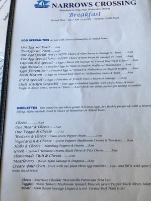 Menu photo 2 Narrows Crossing Restaurant Wareham, MA