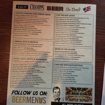 Champps Americana - Beer Menu 09-22-17 - American Near Me - Brookfield, Wisconsin