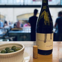 Ferry Plaza Wine Merchant - 2021 Occidental Pinot Noir with green olives for snacking.