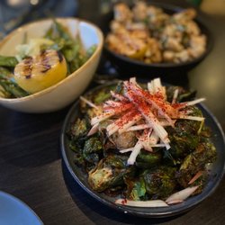 First & Main - Brussel Sprouts, cauliflower, edamame appetizers.