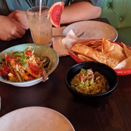 Mango salad and chips & guacamole