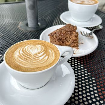 Fount Coffee + Kitchen - Cappuccino, cinnamon coffee cake, and a latte...Yum! - Coffee & Tea Near Me - Morrisville, North Carolina