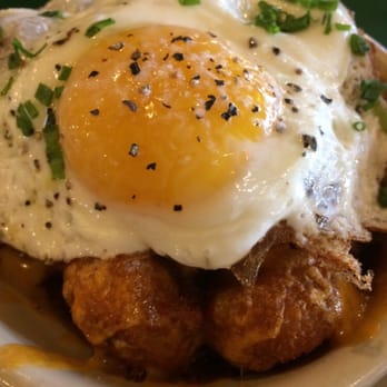 Rodeo Goat - Tator tots with sunny side up - Burgers Near Me - Dallas, Texas Rodeo Goat - Tator tots with sunny side up - Burgers Near Me - Dallas, Texas