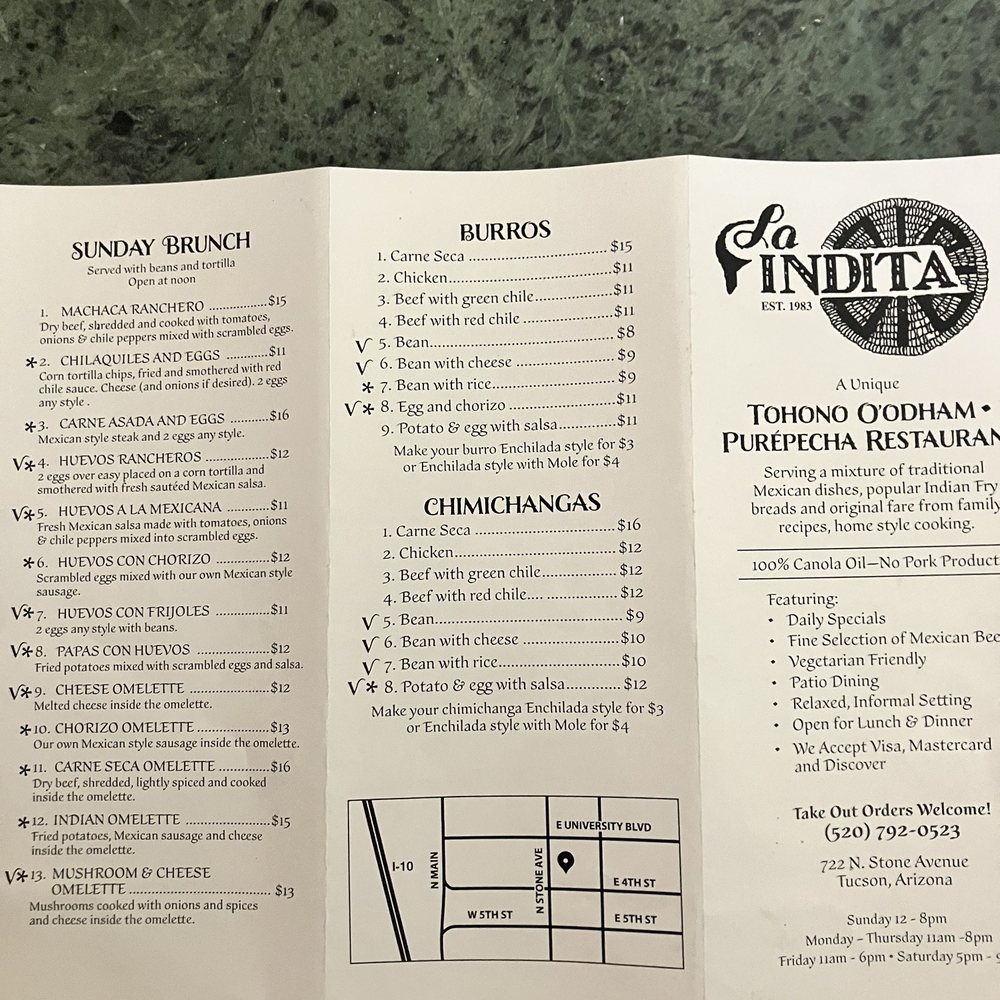 La Indita - Take Home Menú 01/02/24 - Mexican Near Me - Tucson, Arizona La Indita - Take Home Menú 01/02/24 - Mexican Near Me - Tucson, Arizona