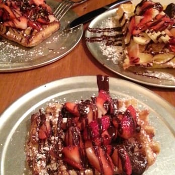 Zinneken's - Harvard Square - Top left is the liege waffle and the top right is the brussels waffle. - Belgian Near Me - Cambridge, Massachusetts Zinneken's - Harvard Square - Top left is the liege waffle and the top right is the brussels waffle. - Belgian Near Me - Cambridge, Massachusetts
