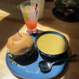 Turkey melt sandwich, squash curry soup, and strawberry mint refresher. The perfect lunch!! Turkey melt sandwich, squash curry soup, and strawberry mint refresher. The perfect lunch!!