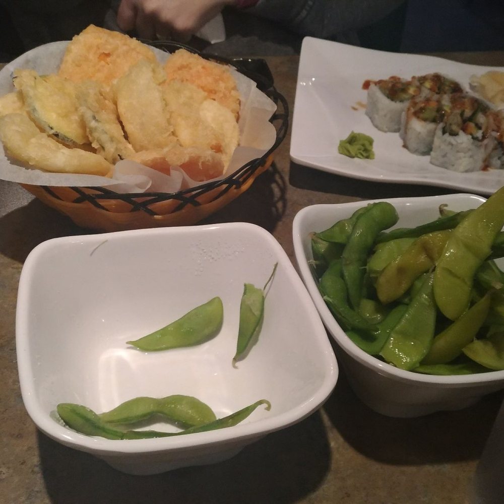 Sapporo Ichibang - Edamame, veggie tempura and veggie rolls. - Japanese Near Me - Sudbury, Ontario Sapporo Ichibang - Edamame, veggie tempura and veggie rolls. - Japanese Near Me - Sudbury, Ontario