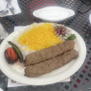 Middle East Cafe - Koobideh plate with masto Moosir (shallot yoghurt) - Persian/Iranian Near Me - Berkeley, California Middle East Cafe - Koobideh plate with masto Moosir (shallot yoghurt) - Persian/Iranian Near Me - Berkeley, California