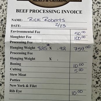Knightstown Locker - receipt for beef processing invoice - Meat Shops Near Me - Knightstown, Indiana Knightstown Locker - receipt for beef processing invoice - Meat Shops Near Me - Knightstown, Indiana