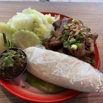 Spicy Joi - Pork Street Food combo with sticky rice, Jeo Makphet, and the unsung hero cabbage! - Sandwiches Near Me - Concord, California Spicy Joi - Pork Street Food combo with sticky rice, Jeo Makphet, and the unsung hero cabbage! - Sandwiches Near Me - Concord, California