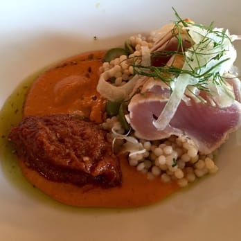 Bosk - Seared albacore tuna with Israeli couscous and romesco sauce. - Canadian (New) Near Me - Toronto, Ontario