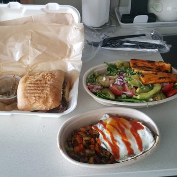 NU Kitchen - Banh Mi, Chorizo Brussel Hash, and supposed to be Chickpea & Parmesan Bowl W/ Tofu - Breakfast & Brunch Near Me - Somerville, Massachusetts