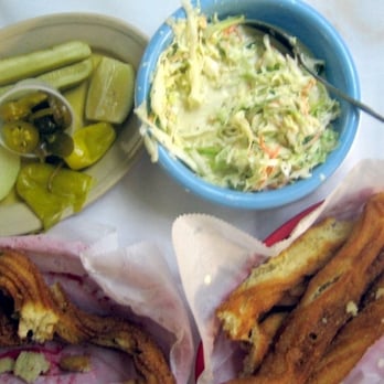 Big Pines Lodge - Fixin's - cole slaw, a pickle plate and the hushpuppies you'll dream about. - American Near Me - Karnack, Texas