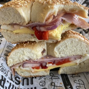 Everything Bagels - a ham and egg sandwich - Bagels Near Me - Cincinnati, Ohio