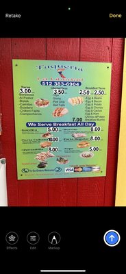 Menu photo 2 Taqueria La Libertad Austin, TX