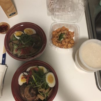 Oasis Ramen House - Two Tonkotsu Ramen, popcorn shrimp, with a side of chili oil - Ramen Near Me - Queens, New York Oasis Ramen House - Two Tonkotsu Ramen, popcorn shrimp, with a side of chili oil - Ramen Near Me - Queens, New York