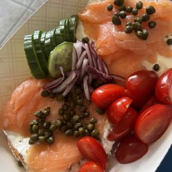 Rhubarb & Elliott Cafe - Sesame bagel with the works