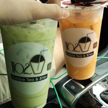 1102 Bubble Tea & Bites - Green Thai tea and red Thai tea (green was so good!) - Desserts Near Me - Arlington, Texas