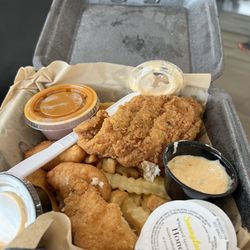 A'Nets Katch - Catfish hush puppies mashed sweet potatoes and fries