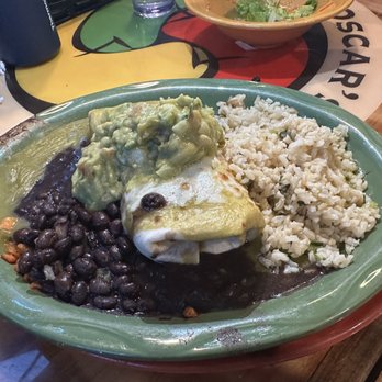 Oscar's Cafe - Amazing sweet potato burrito with house green sauce, guacamole, black beans & rice! #vegetariandream #wfpb - Mexican Near Me - Springdale, Utah