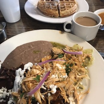 Sabor Cocinabar - Waffle, Chilaquiles Divorciados: verde and mole, and the most delicious coffee! - Mexican Near Me - San Antonio, Texas Sabor Cocinabar - Waffle, Chilaquiles Divorciados: verde and mole, and the most delicious coffee! - Mexican Near Me - San Antonio, Texas