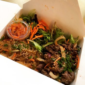 Bae Bae's Kitchen - Korean BBQ Beef, glass noodles and salad with a side of cabbage kimchi - Korean Near Me - Pittsburgh, Pennsylvania Bae Bae's Kitchen - Korean BBQ Beef, glass noodles and salad with a side of cabbage kimchi - Korean Near Me - Pittsburgh, Pennsylvania