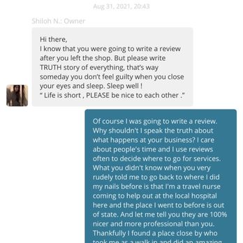 Shiloh Nails & Spa - Convo between myself and manager Tracy after I posted an honest review of them yesterday. - Nail Salons Near Me - Windsor, California Shiloh Nails & Spa - Convo between myself and manager Tracy after I posted an honest review of them yesterday. - Nail Salons Near Me - Windsor, California