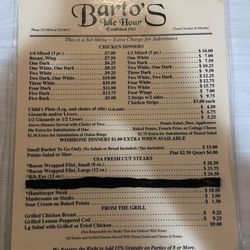 Barto's Idle Hour - Menu