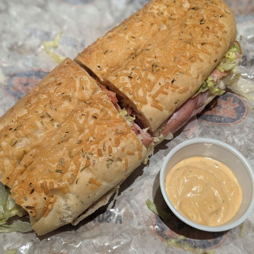 Jersey Mike's Subs - The Super Sub on Rosemary Parmesan bread, Mike's Way add Chipotle Mayo. - Fast Food Near Me - Goleta, California Jersey Mike's Subs - The Super Sub on Rosemary Parmesan bread, Mike's Way add Chipotle Mayo. - Fast Food Near Me - Goleta, California