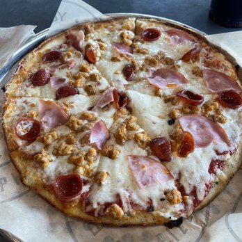 Pieology Pizzeria, Miami, FL - Sausage, Pepperoni, and Canadian Bacon pizza. Cooked to perfection. - Pizza Near Me - Miami, Florida Pieology Pizzeria, Miami, FL - Sausage, Pepperoni, and Canadian Bacon pizza. Cooked to perfection. - Pizza Near Me - Miami, Florida