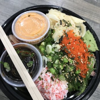 Poke Origin - Large bowl(there's more fish underneath those sauce containers) - Poke Near Me - San Francisco, California