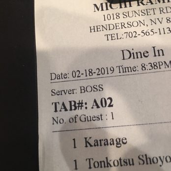Michi Ramen - BOSS was my server...nice - Ramen Near Me - Henderson, Nevada