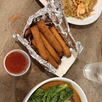Matthew's Grill - Top to bottom: Pancit, 6 Piece Lumpia - Pork Egg Rolls, Kare-Kare - Filipino Near Me - Gaithersburg, Maryland