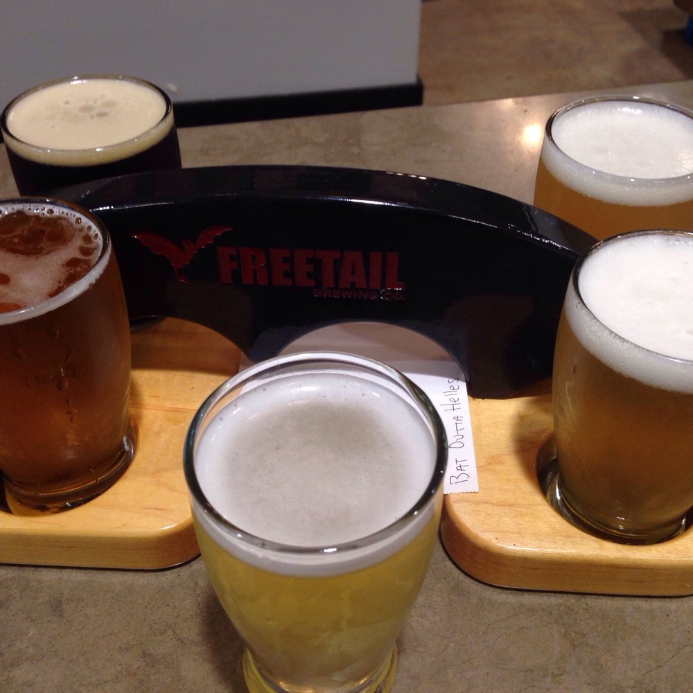 Freetail Brewing - Flight of 4 w/a taster gratis!  1) Berliñer 2) Bat Outta Helles 3) Witicus Double Rye Wit 4) #Whalezbro 5) Komorebi - Breweries Near Me - San Antonio, Texas