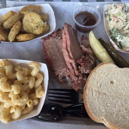 Brisket, Mac & cheese, Dilly Slaw, & Fried pickle chips Brisket, Mac & cheese, Dilly Slaw, & Fried pickle chips